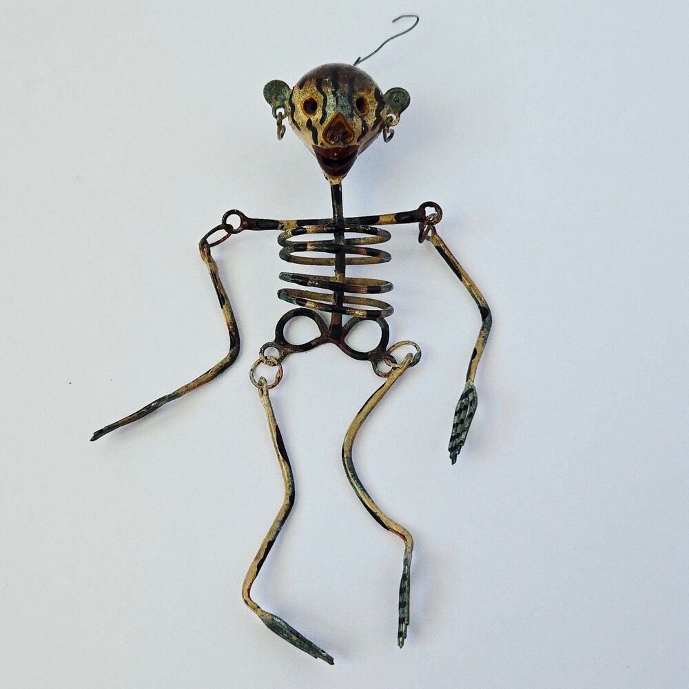 Hanging Metal Skeleton Ornament Welded Scrap Metal Mexican Folk Art Steampunk